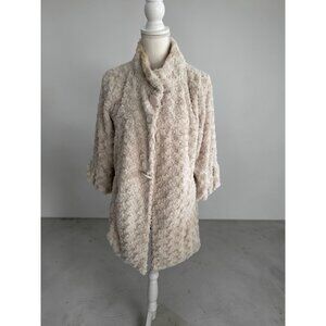 MELODY Beige Rosette Faux Fur Coat Jacket Size Medium / Large